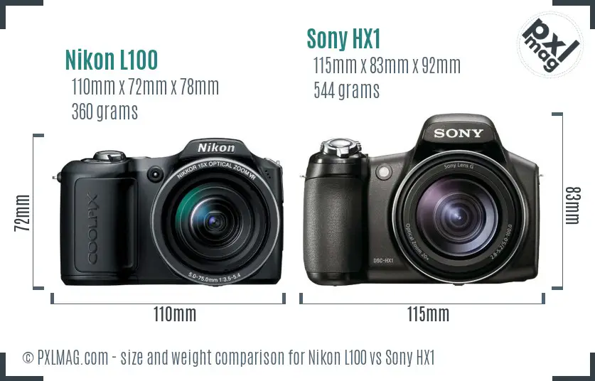 Nikon L100 vs Sony HX1 size comparison
