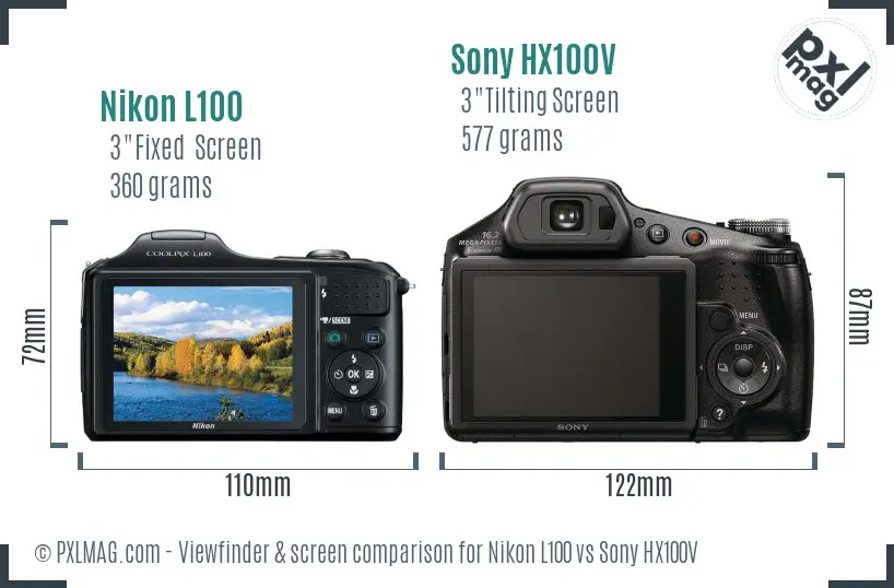 Nikon L100 vs Sony HX100V Screen and Viewfinder comparison