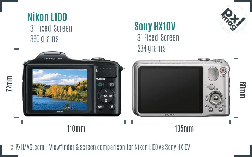 Nikon L100 vs Sony HX10V Screen and Viewfinder comparison
