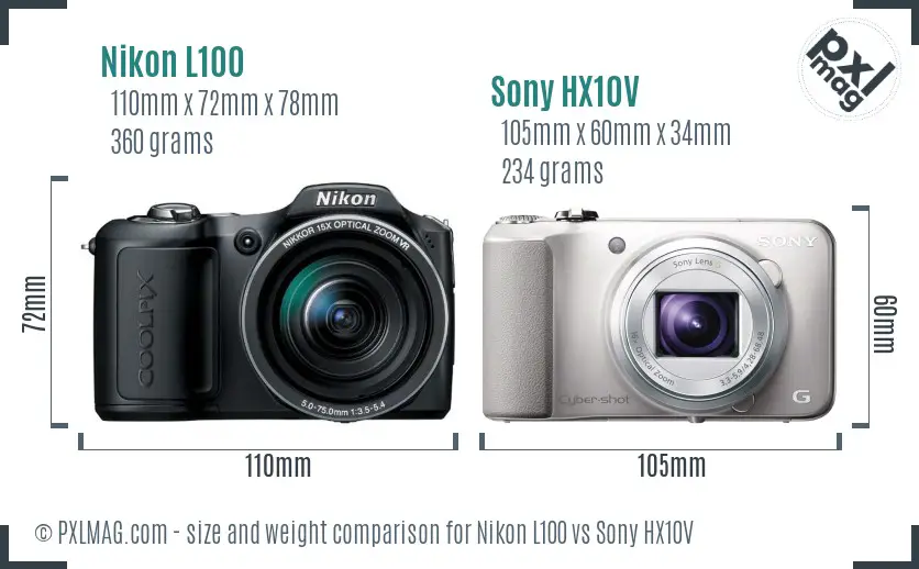 Nikon L100 vs Sony HX10V size comparison