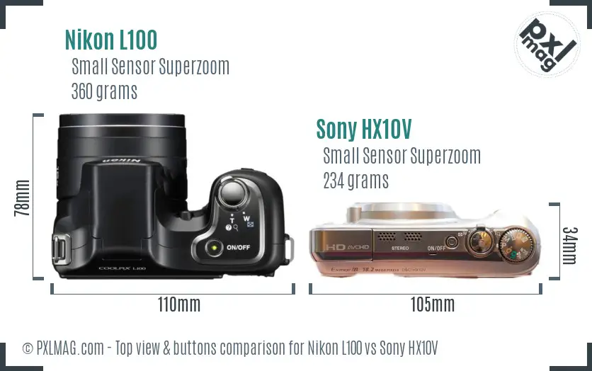 Nikon L100 vs Sony HX10V top view buttons comparison