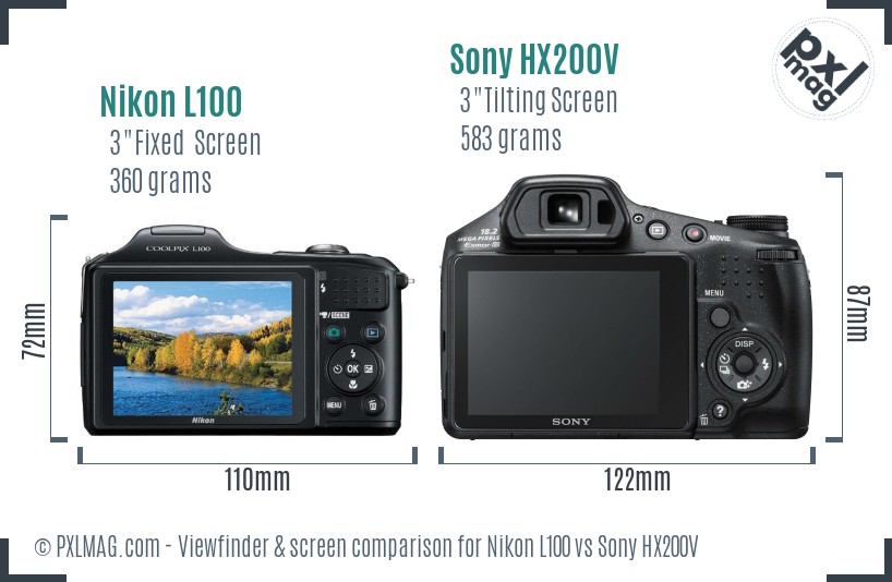 Nikon L100 vs Sony HX200V Screen and Viewfinder comparison