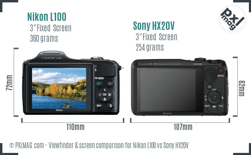 Nikon L100 vs Sony HX20V Screen and Viewfinder comparison Nikon L100 vs Sony HX20V Screen and Viewfinder comparison
