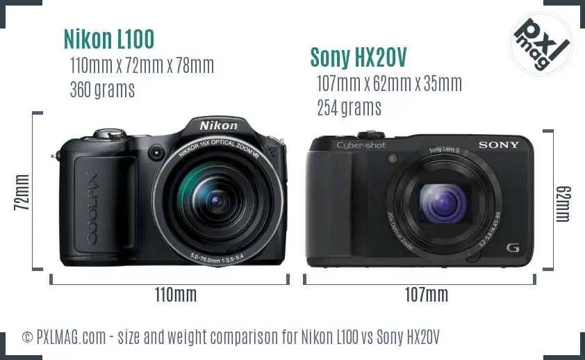 Nikon L100 vs Sony HX20V size comparison Nikon L100 vs Sony HX20V size comparison