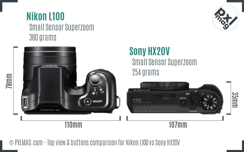 Nikon L100 vs Sony HX20V top view buttons comparison Nikon L100 vs Sony HX20V top view buttons comparison