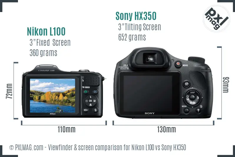 Nikon L100 vs Sony HX350 Screen and Viewfinder comparison