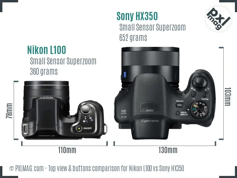 Nikon L100 vs Sony HX350 top view buttons comparison