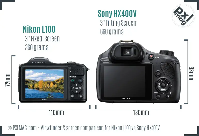 Nikon L100 vs Sony HX400V Screen and Viewfinder comparison