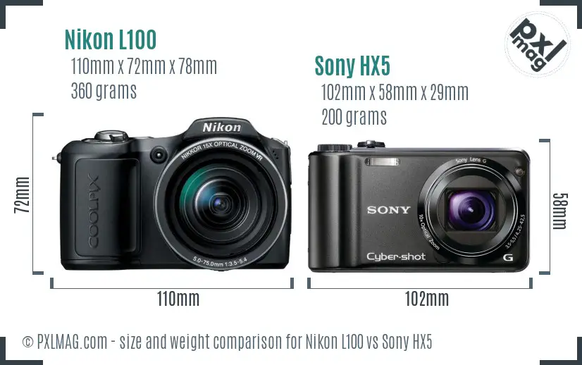 Nikon L100 vs Sony HX5 size comparison