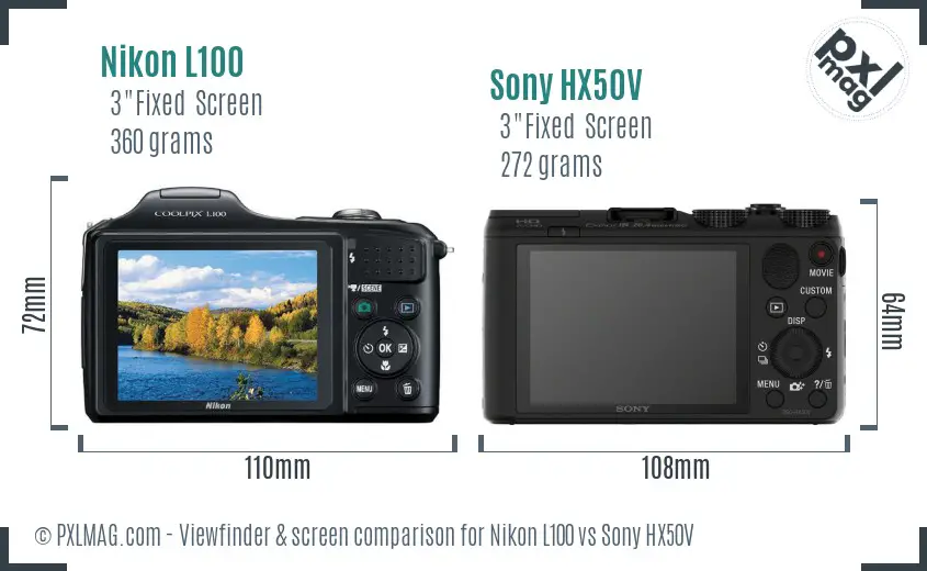 Nikon L100 vs Sony HX50V Screen and Viewfinder comparison