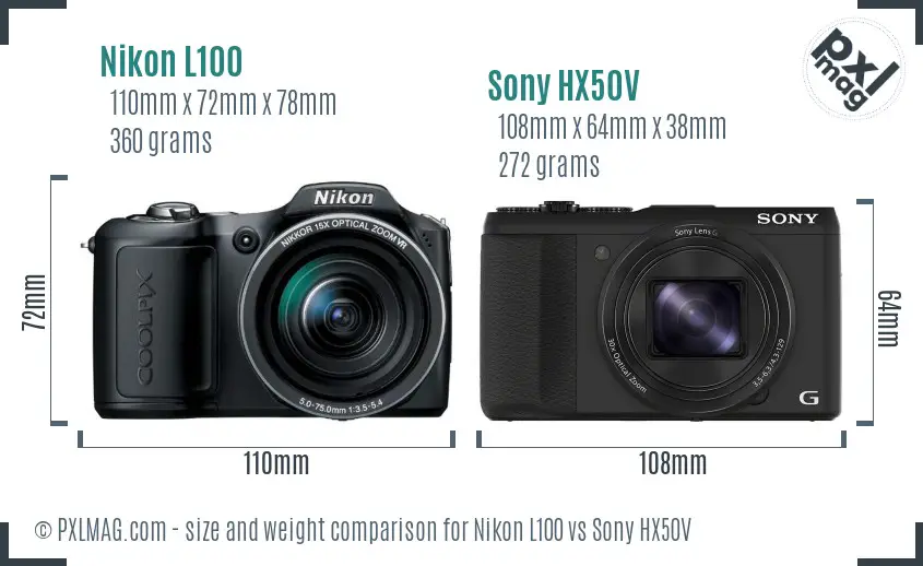 Nikon L100 vs Sony HX50V size comparison Nikon L100 vs Sony HX50V size comparison