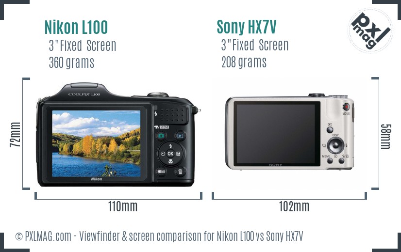 Nikon L100 vs Sony HX7V Screen and Viewfinder comparison