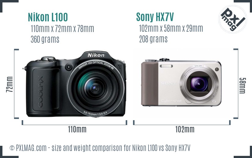 Nikon L100 vs Sony HX7V size comparison