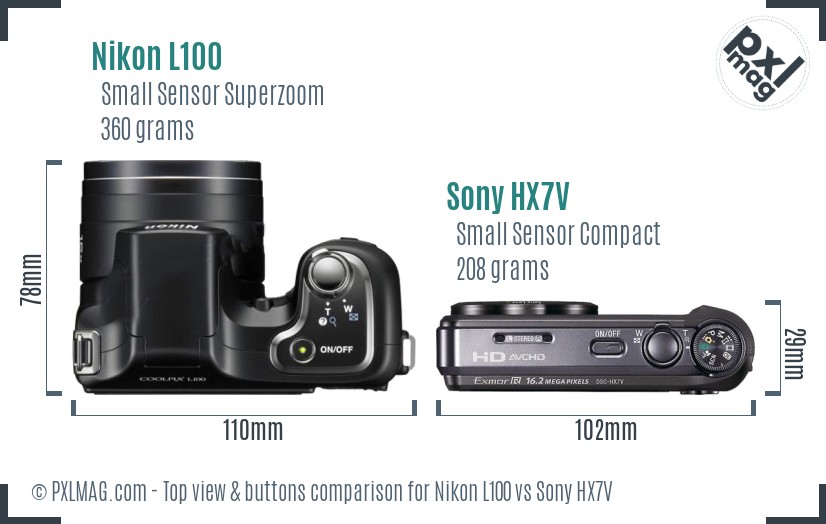 Nikon L100 vs Sony HX7V top view buttons comparison