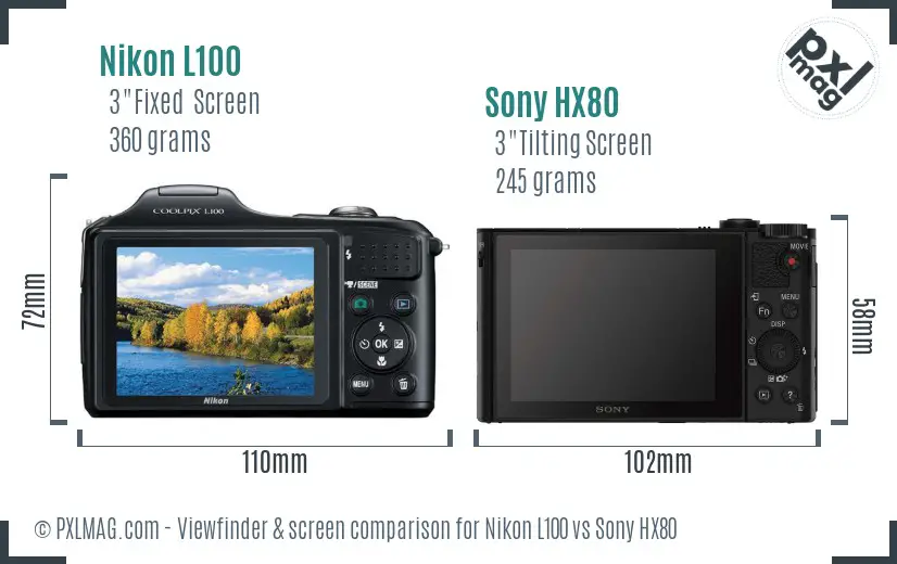 Nikon L100 vs Sony HX80 Screen and Viewfinder comparison