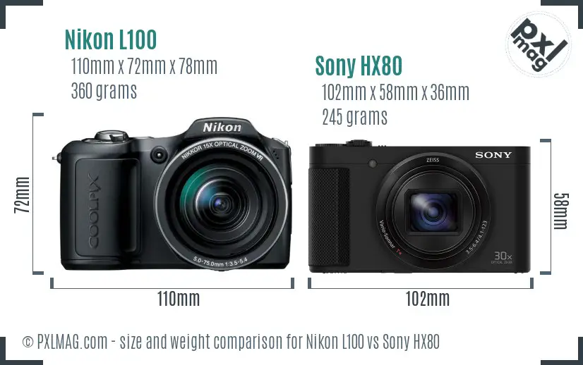 Nikon L100 vs Sony HX80 size comparison