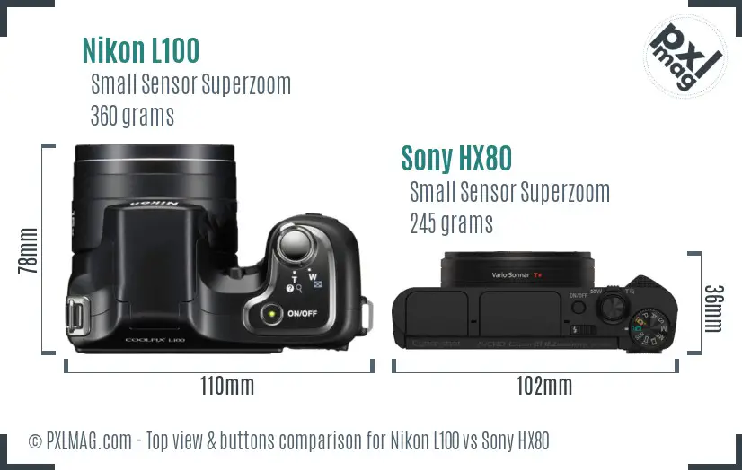 Nikon L100 vs Sony HX80 top view buttons comparison