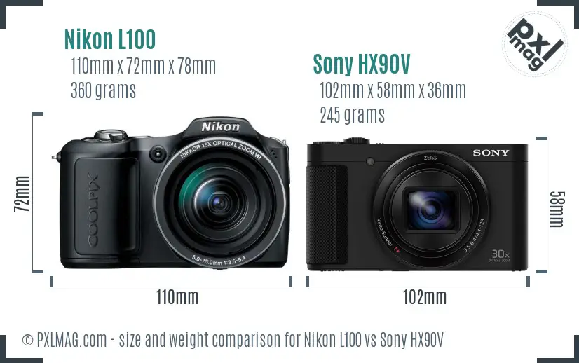 Nikon L100 vs Sony HX90V size comparison