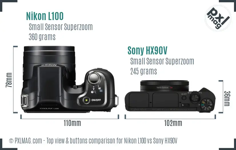 Nikon L100 vs Sony HX90V top view buttons comparison