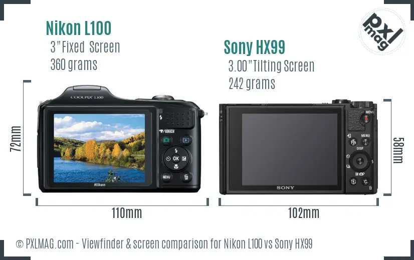 Nikon L100 vs Sony HX99 Screen and Viewfinder comparison