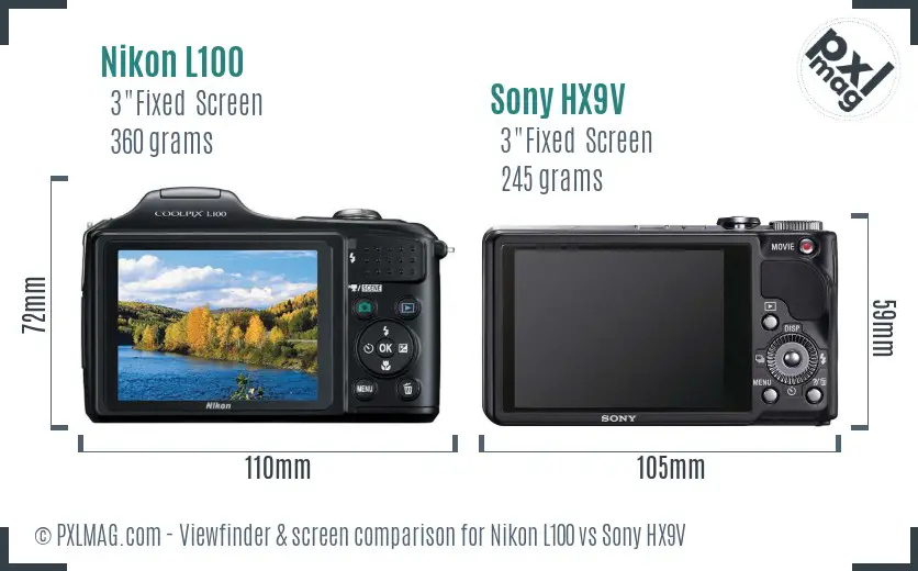 Nikon L100 vs Sony HX9V Screen and Viewfinder comparison