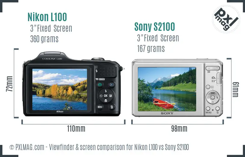 Nikon L100 vs Sony S2100 Screen and Viewfinder comparison