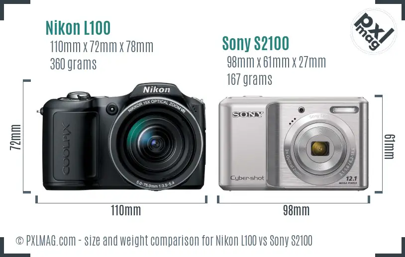 Nikon L100 vs Sony S2100 size comparison