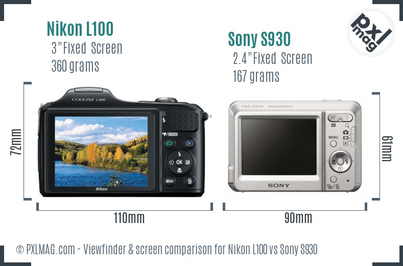 Nikon L100 vs Sony S930 Screen and Viewfinder comparison