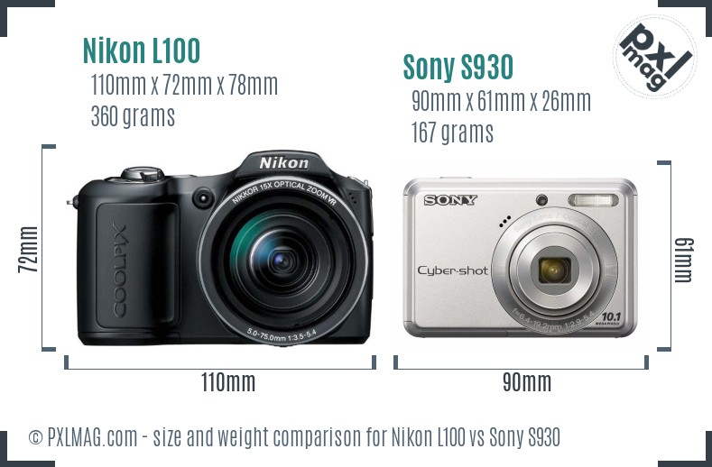 Nikon L100 vs Sony S930 size comparison
