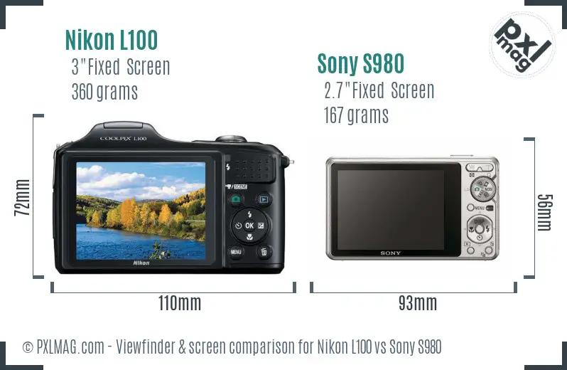 Nikon L100 vs Sony S980 Screen and Viewfinder comparison Nikon L100 vs Sony S980 Screen and Viewfinder comparison