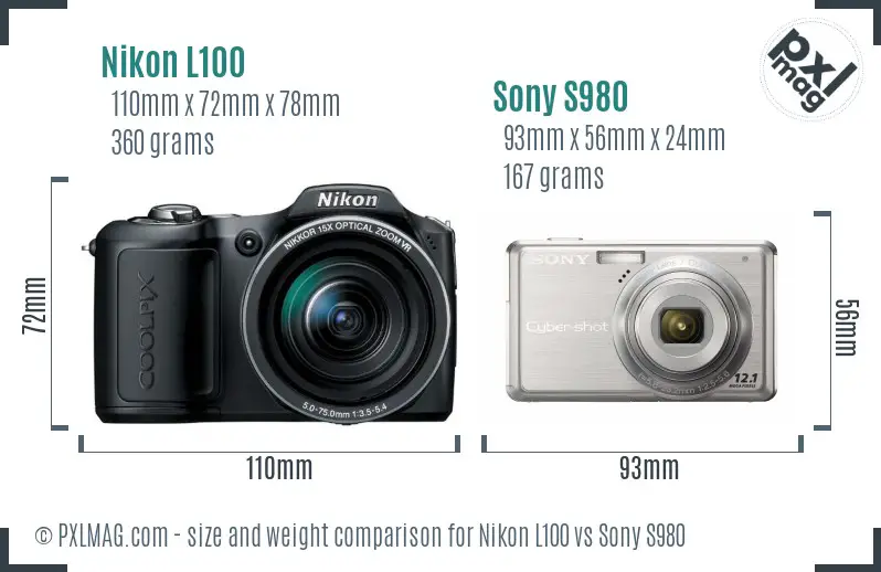 Nikon L100 vs Sony S980 size comparison Nikon L100 vs Sony S980 size comparison