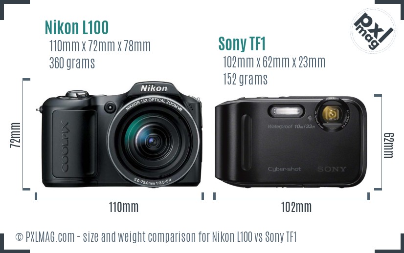 Nikon L100 vs Sony TF1 size comparison Nikon L100 vs Sony TF1 size comparison