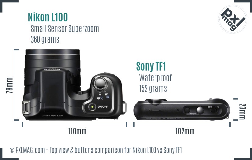 Nikon L100 vs Sony TF1 top view buttons comparison