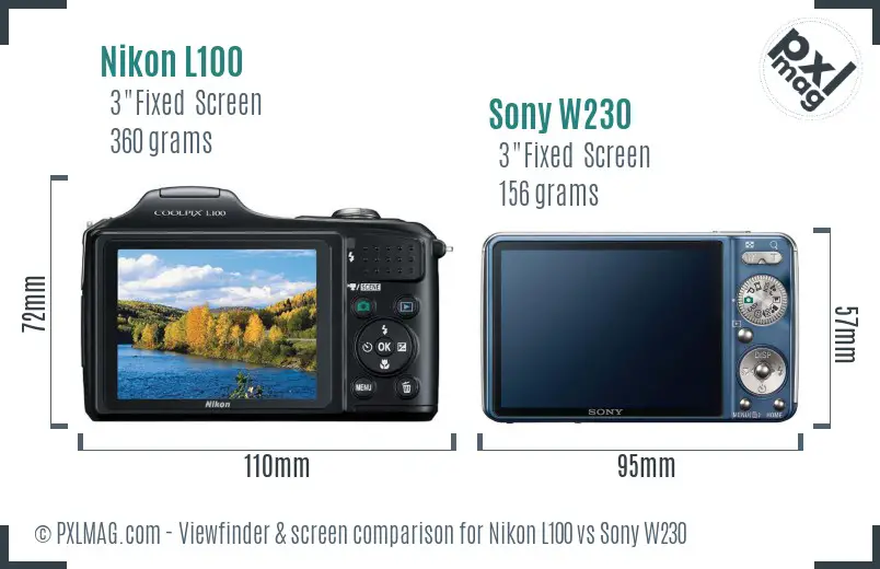 Nikon L100 vs Sony W230 Screen and Viewfinder comparison