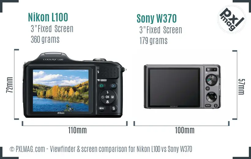 Nikon L100 vs Sony W370 Screen and Viewfinder comparison