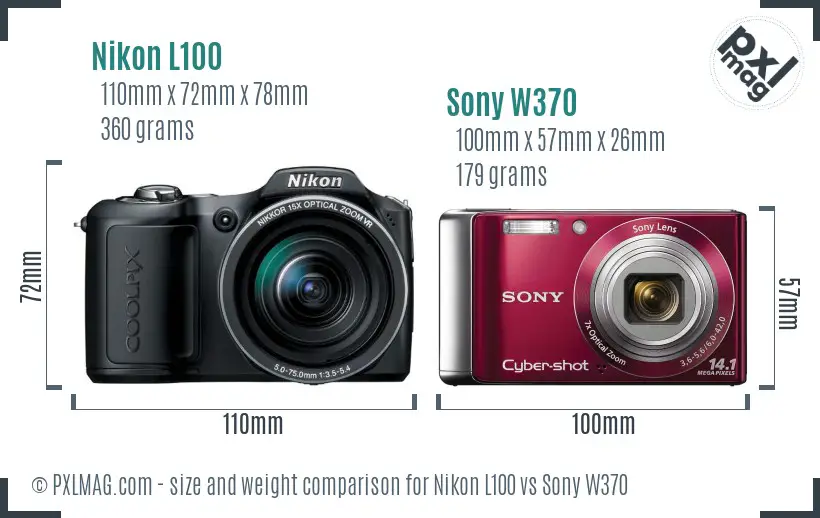 Nikon L100 vs Sony W370 size comparison