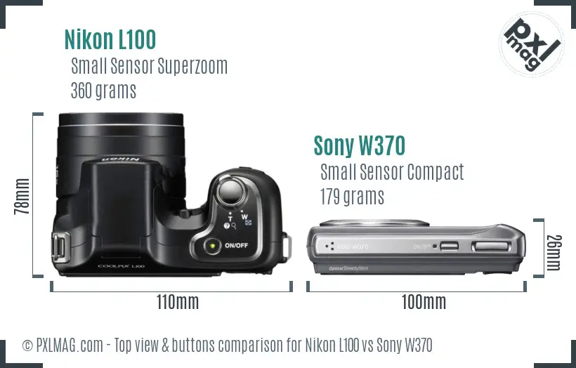 Nikon L100 vs Sony W370 top view buttons comparison