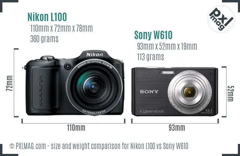 Nikon L100 vs Sony W610 size comparison Nikon L100 vs Sony W610 size comparison