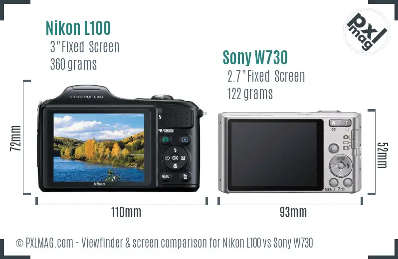 Nikon L100 vs Sony W730 Screen and Viewfinder comparison Nikon L100 vs Sony W730 Screen and Viewfinder comparison