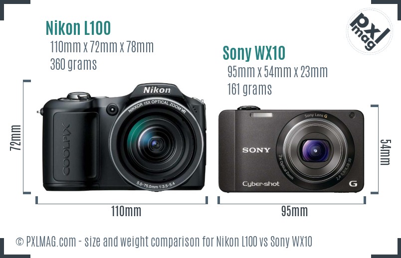 Nikon L100 vs Sony WX10 size comparison