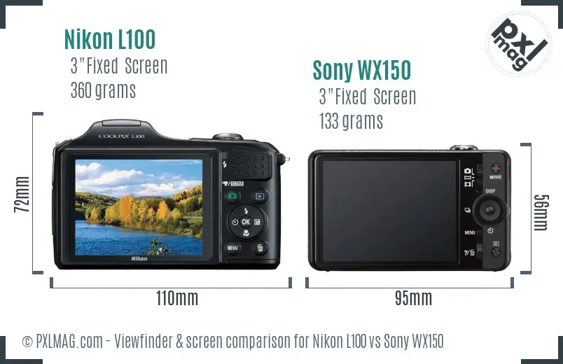 Nikon L100 vs Sony WX150 Screen and Viewfinder comparison