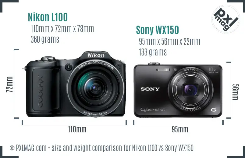 Nikon L100 vs Sony WX150 size comparison