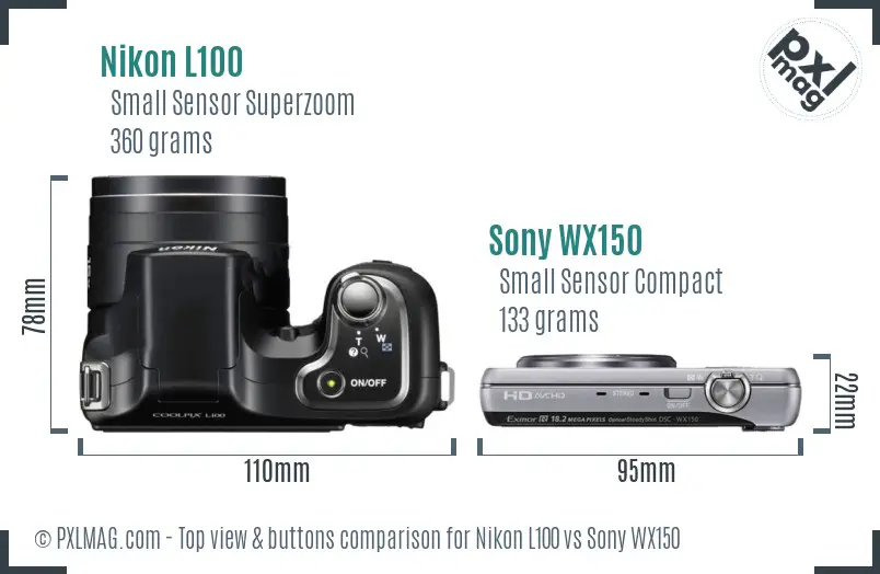 Nikon L100 vs Sony WX150 top view buttons comparison