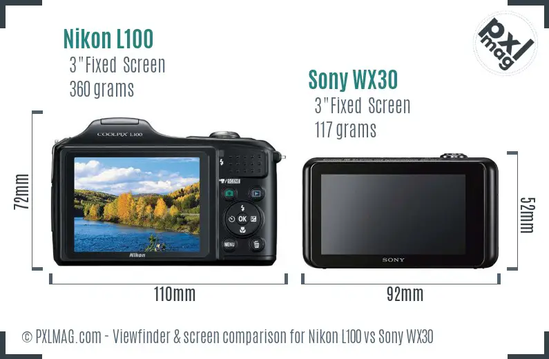 Nikon L100 vs Sony WX30 Screen and Viewfinder comparison