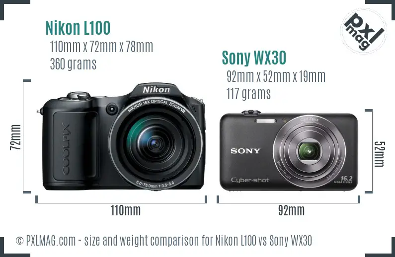 Nikon L100 vs Sony WX30 size comparison Nikon L100 vs Sony WX30 size comparison