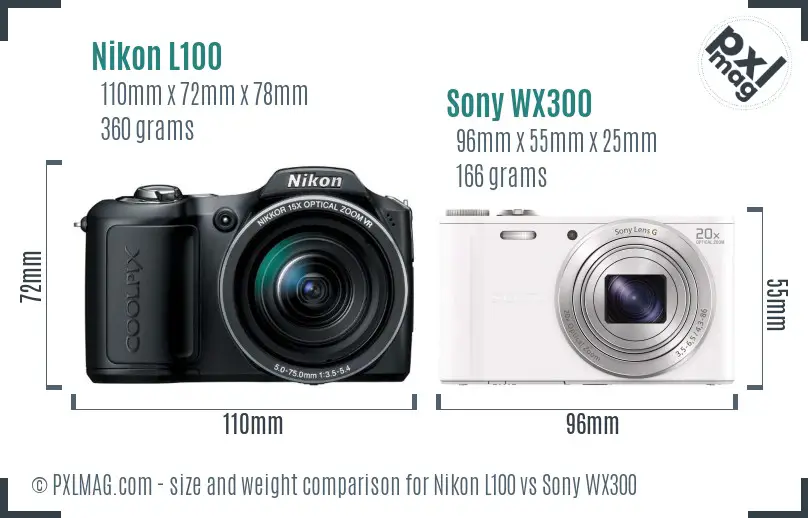 Nikon L100 vs Sony WX300 size comparison