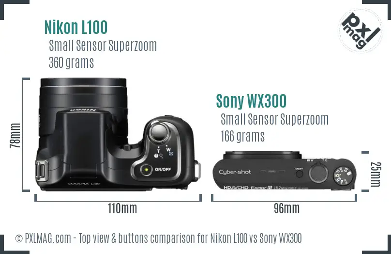 Nikon L100 vs Sony WX300 top view buttons comparison