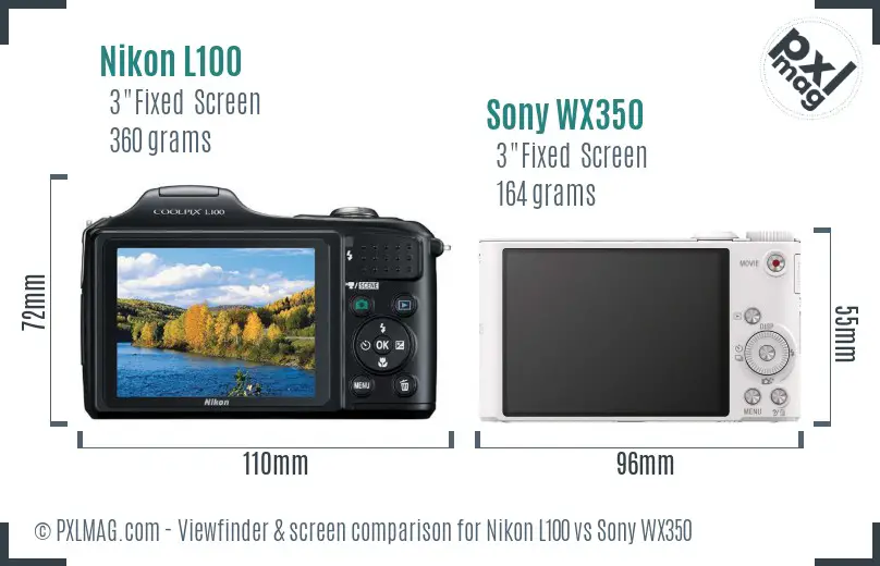 Nikon L100 vs Sony WX350 Screen and Viewfinder comparison