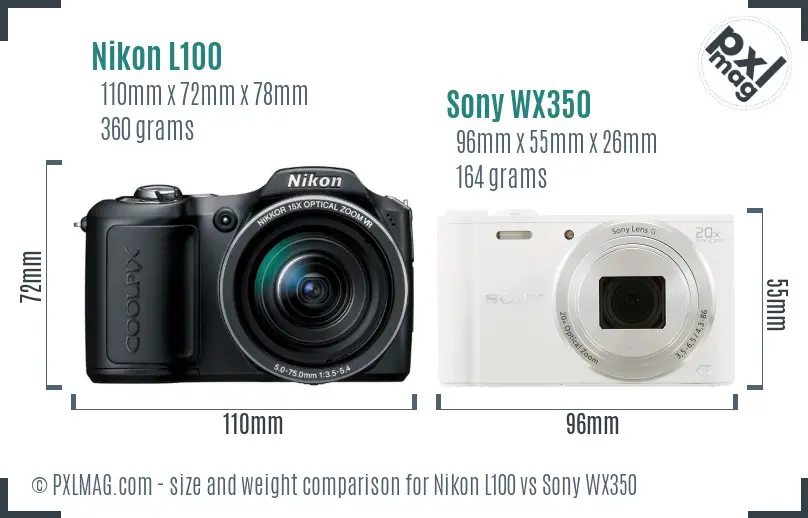 Nikon L100 vs Sony WX350 size comparison