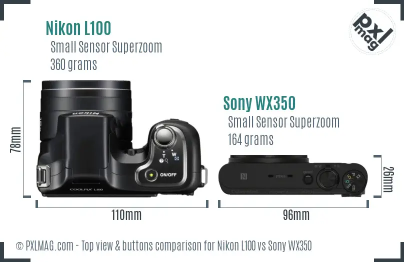Nikon L100 vs Sony WX350 top view buttons comparison